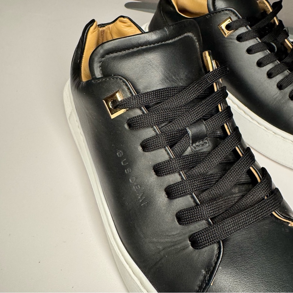 Buscemi Black Italian Leather White Sole Low Top Sneakers w/ Tan Lining Size 38 - Picture 7 of 16